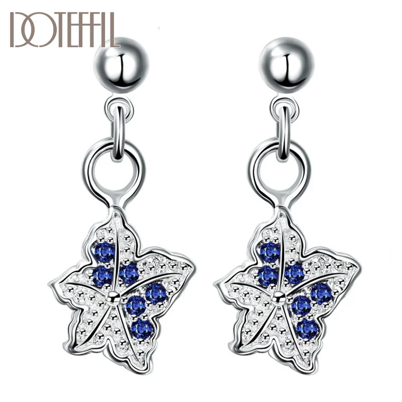 DOTEFFIL 925 Sterling Silver Blue/Purple/White AAA Zircon Stars Earrings Women Jewelry 