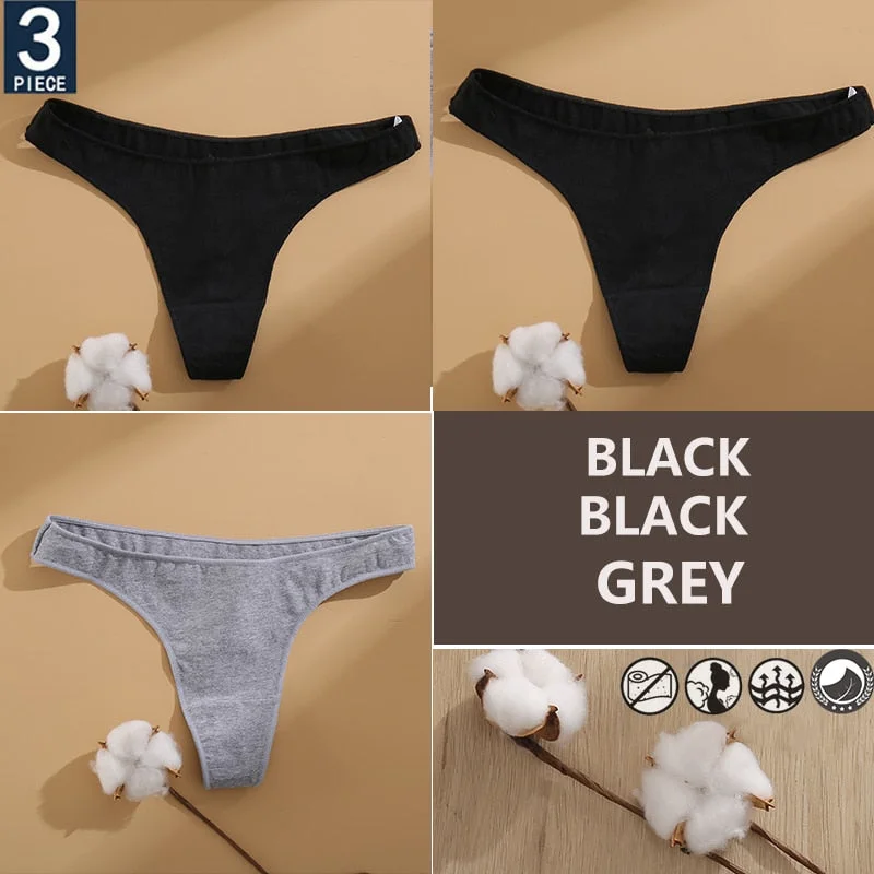 FINETOO 3PCS/Set Cotton Lingerie Women's G-string Underwear 7 Solid Colors Ladies Panties Female Low-Rise Woman's Thong Briefs