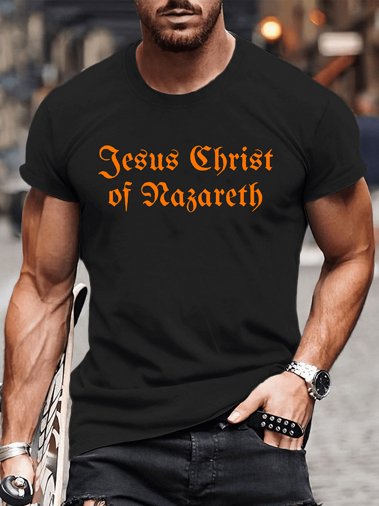 Jesus Christ Of Nazareth Cotton Crew Neck T-Shirt
