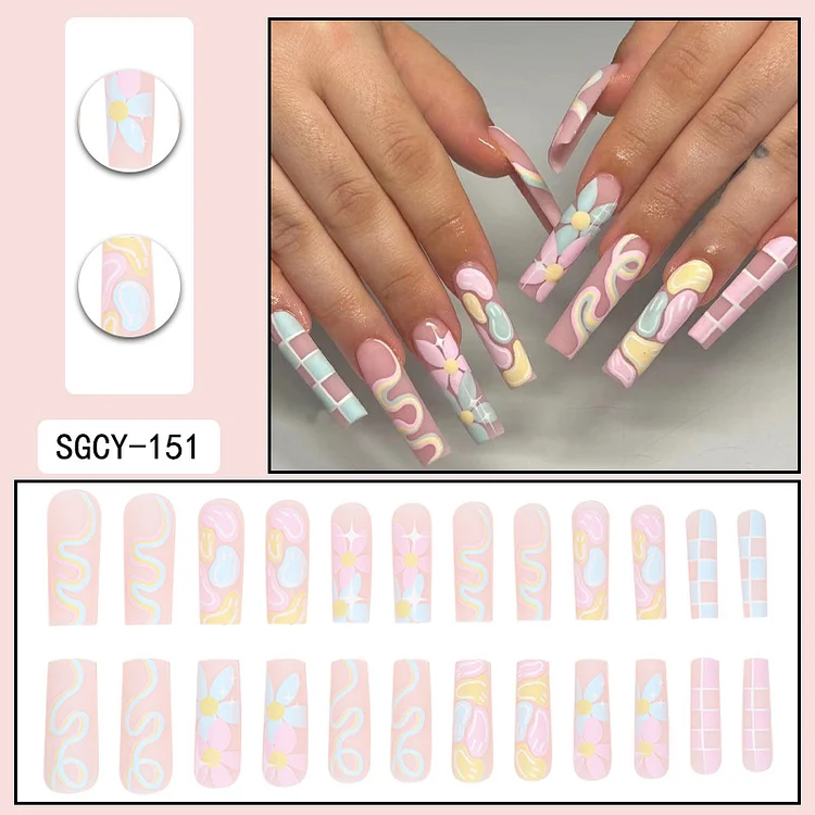 Macaron Melody - 24 Fake Nails 12 Sizes Extra Long Press On Nails Kit
