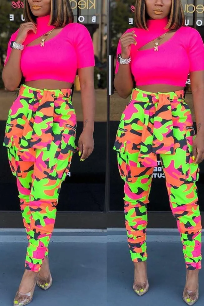 Fashion Casual Printed Neon Color Pants