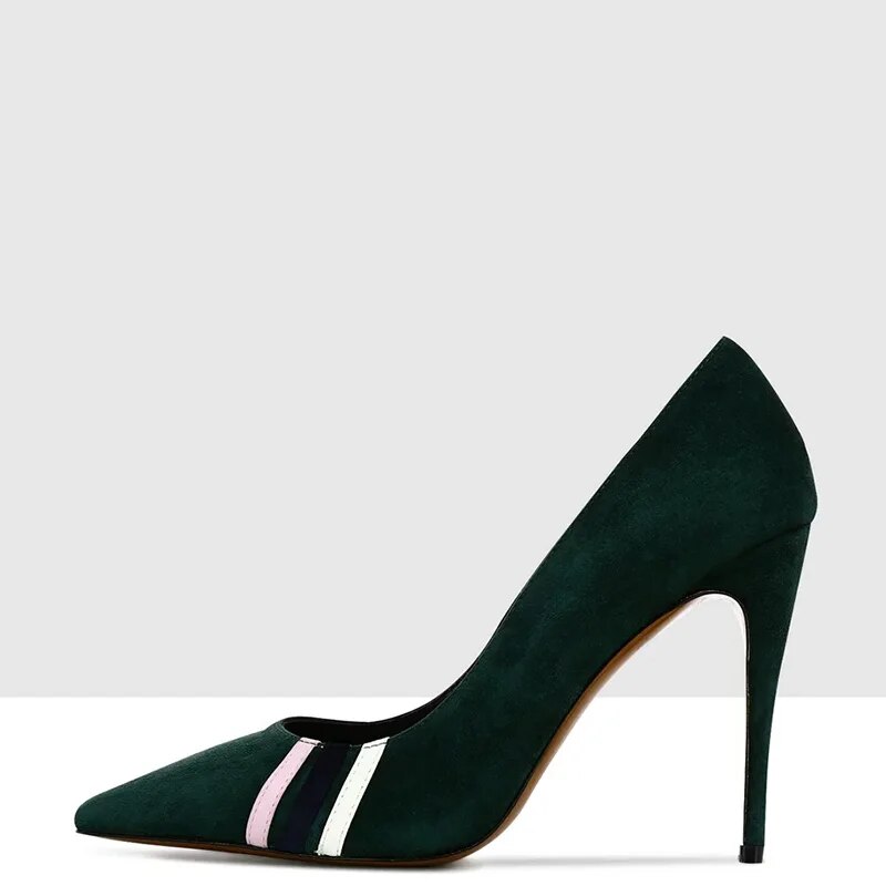TAAFO Green Stilettos Women Pumps High Thin Heels Pointed Toe Ladies Strap Shoes 