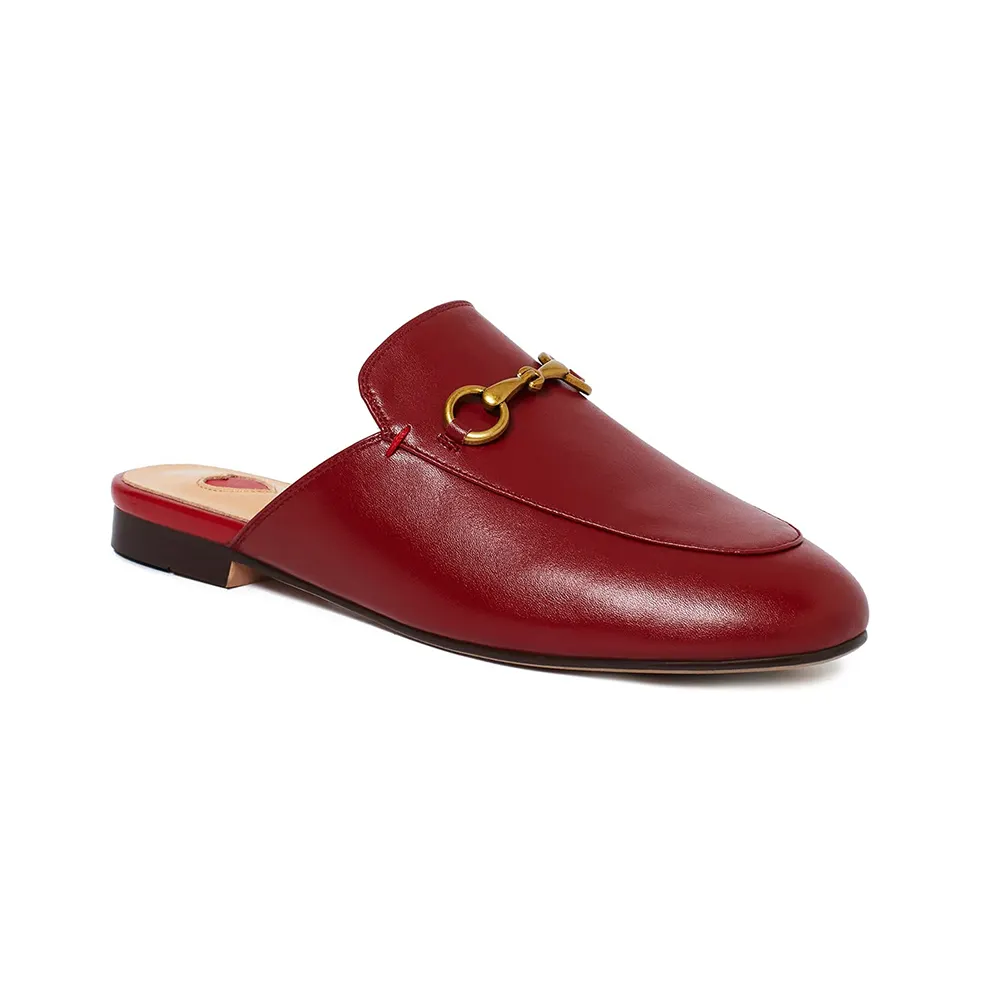 Red Heart Buckle Wine Mules Shoes-vocosishoes