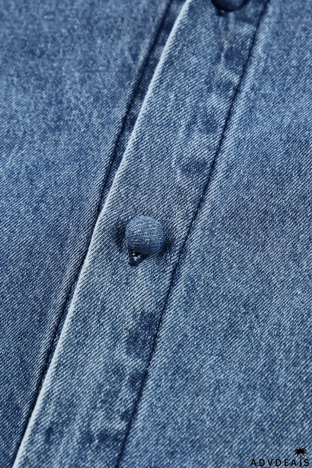 Sky Blue Ruffle Trim Half Sleeve Denim Shirt