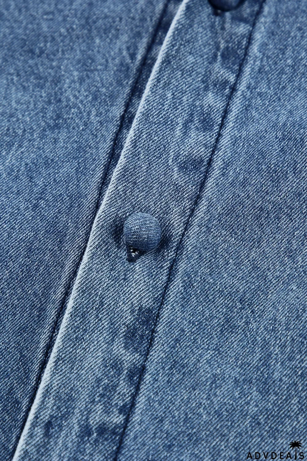 Sky Blue Ruffle Trim Half Sleeve Denim Shirt