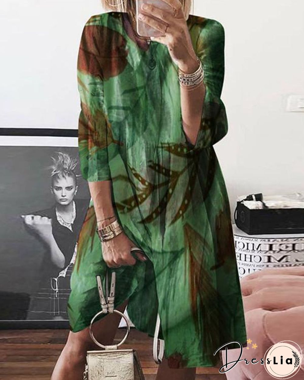 Normal Printed Casual Long-Sleeved Dresses