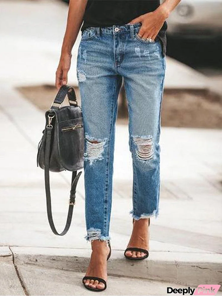 Ripped Slim Fit Washed Jeans