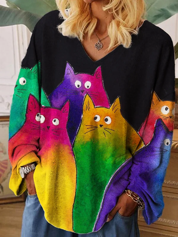 Colorful Gradient Cats Art Oversize T Shirt