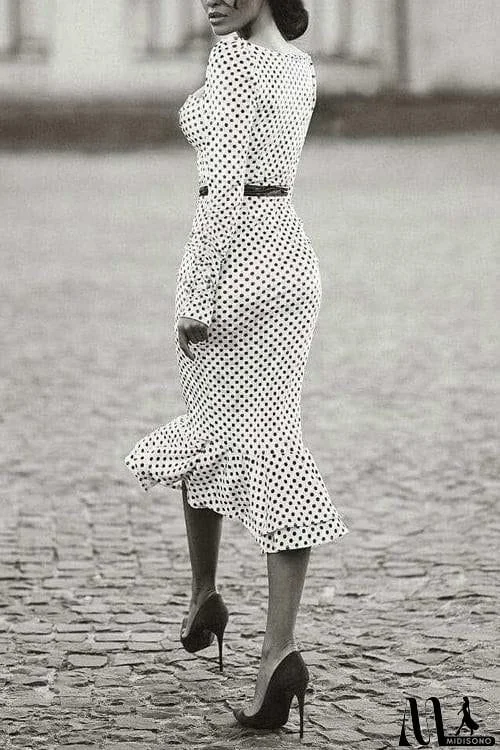 MidiSono - Square Neck Polka Dot Bodycon Dress