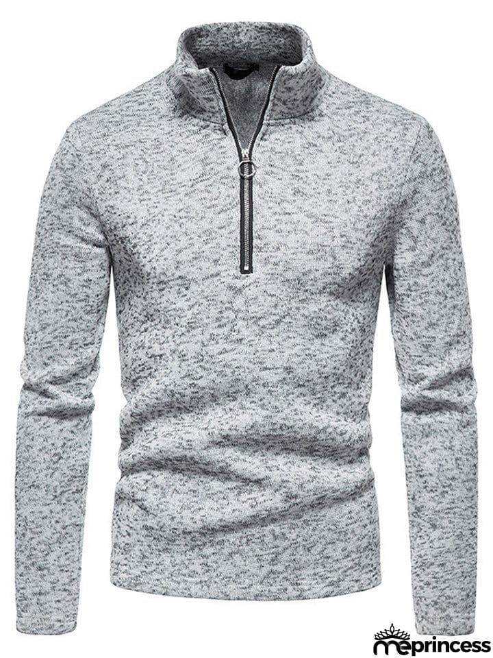 Solid Color High Collar Zip Up Base Tops for Men