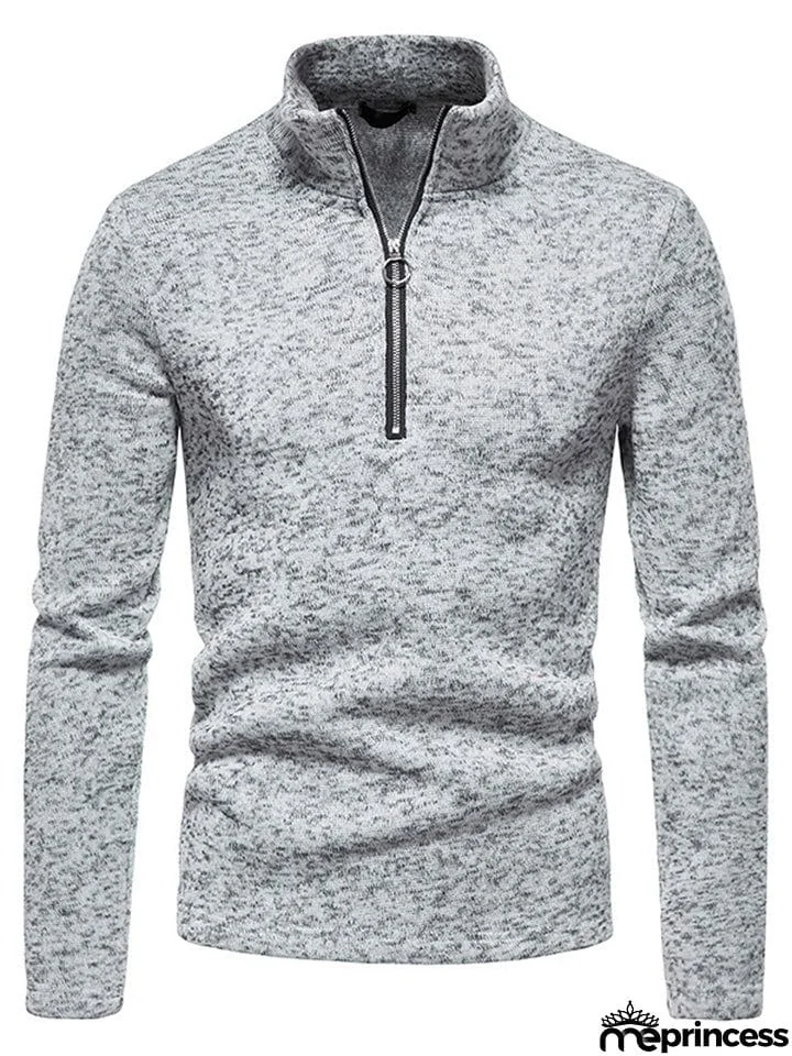 Solid Color High Collar Zip Up Base Tops for Men