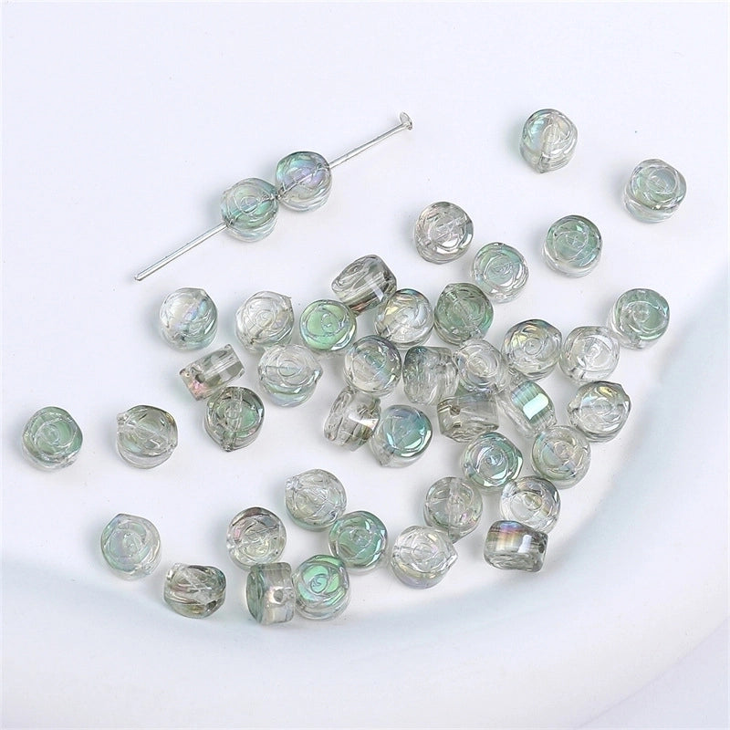 10 Pieces Glass Heart Shape Flower Beads