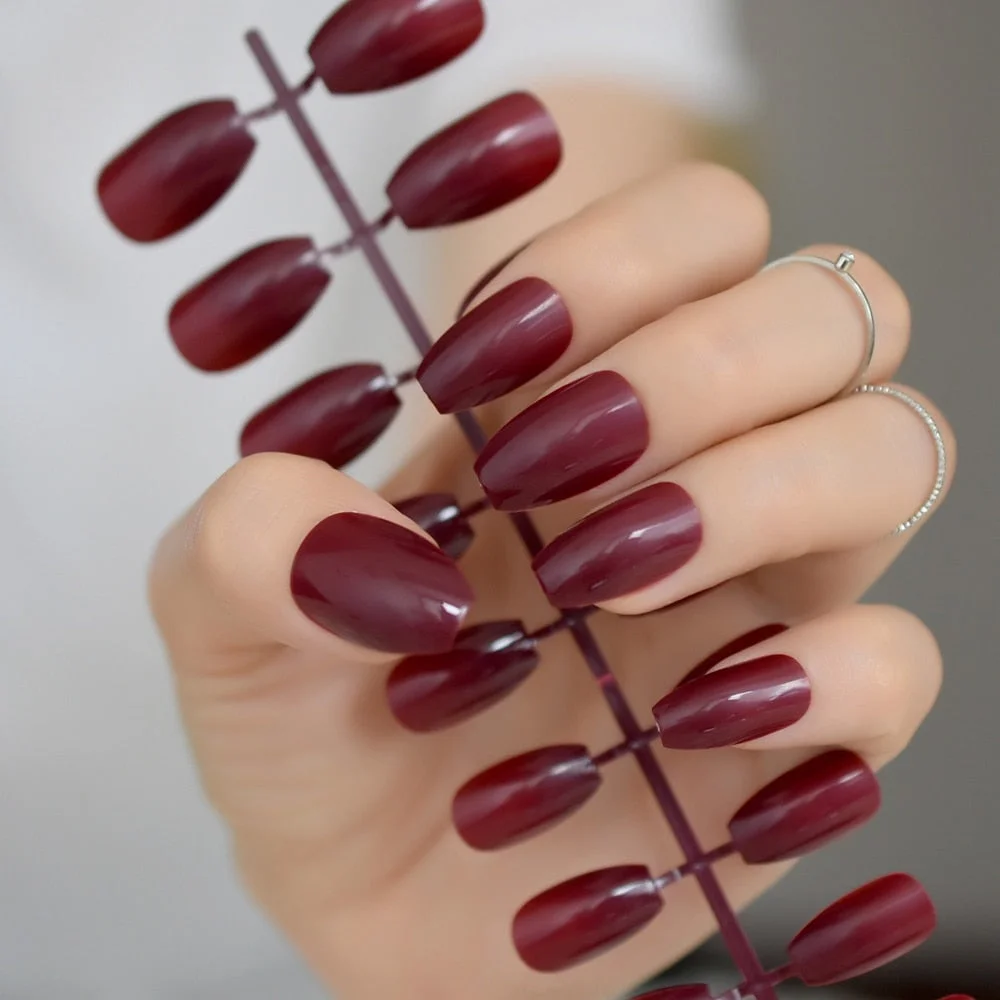 Dusty Cedar Fashion Stiletto False Nails Pointed Sharp Candy Red Fake Nails for daily wear On the Nail Tree 24pcs-Nail Inspo