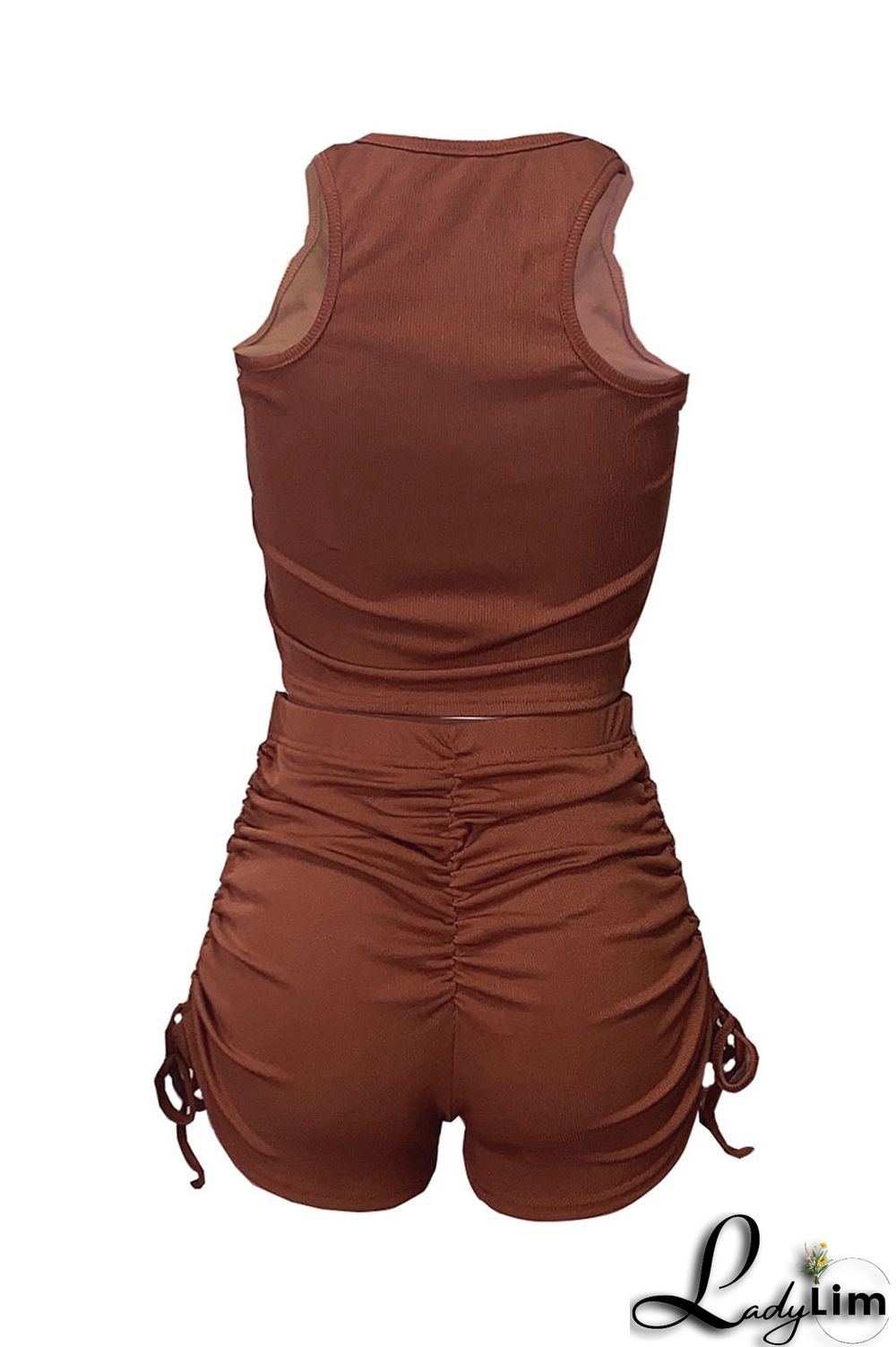 Black Sexy Solid Split Joint Draw String Fold O Neck Short Sleeve Two Pieces