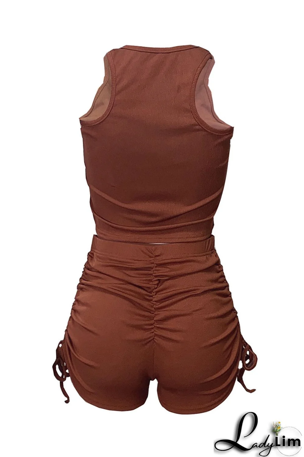 Black Sexy Solid Split Joint Draw String Fold O Neck Short Sleeve Two Pieces