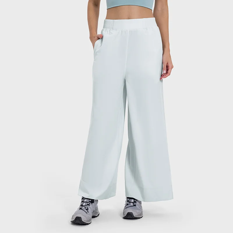 Side pockets waist-cinched wide-leg pants