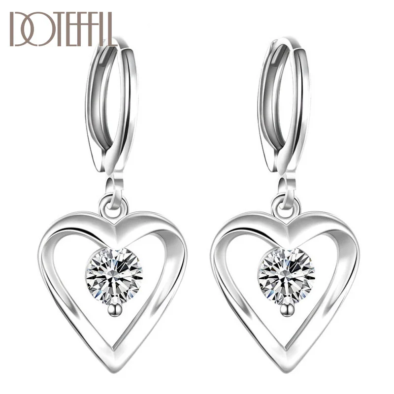 DOTEFFIL 925 Sterling Silver Heart-Shaped AAA Zircon Earrings Charm Women Jewelry