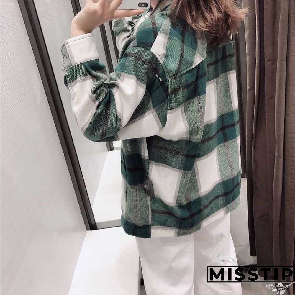 Classic Thick Colorblock Checked Button Down Shirt Jacket Woolen