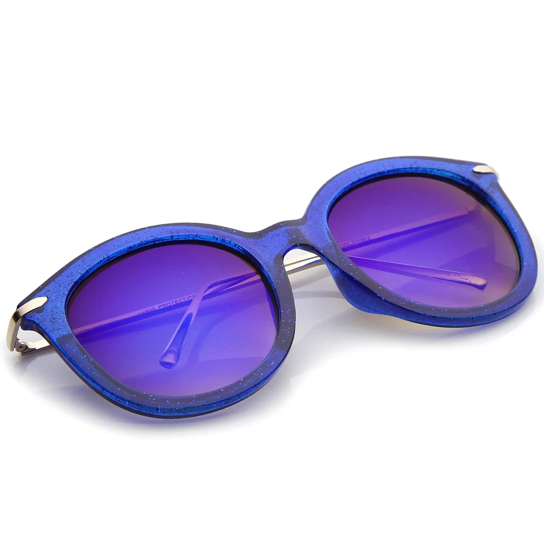 Women's Transparent Glitter Frame Ultra Slim Metal Temple Round glasses 56mm