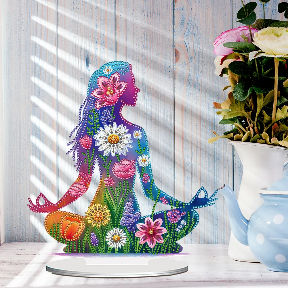 5D DIY Acrylic Special Shape Sitting Yoga Woman Diamond Painting Desktop Ornaments
