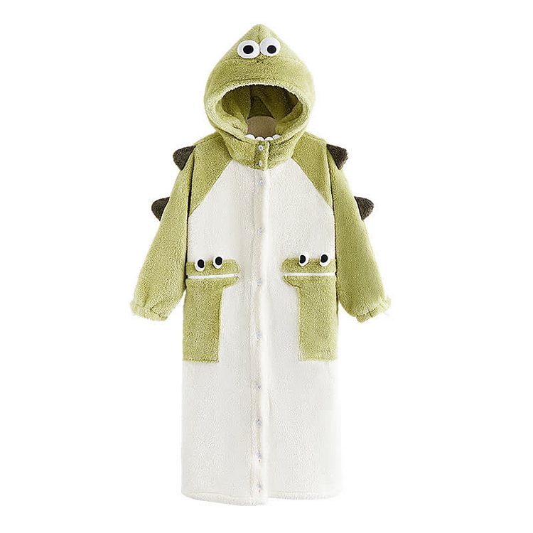 Pre-Order Cartoon Crocodile Frog Eyes Plush Hooded Pajamas Dress Pants Two Pieces - Modakawa Modakawa