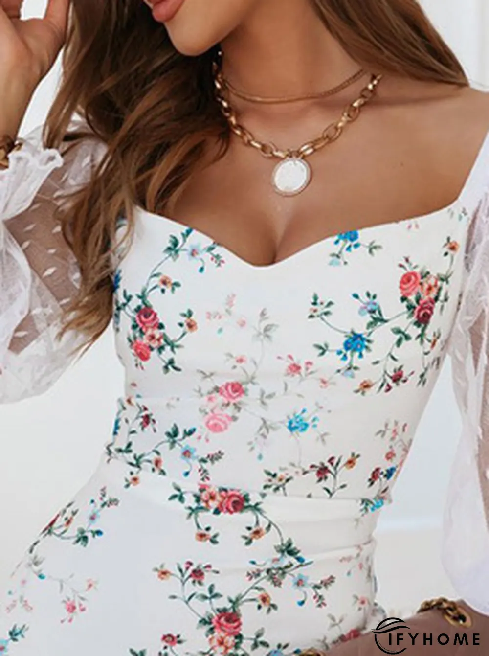 Floral Regular Fit Sweetheart Neckline Casual Dress | IFYHOME