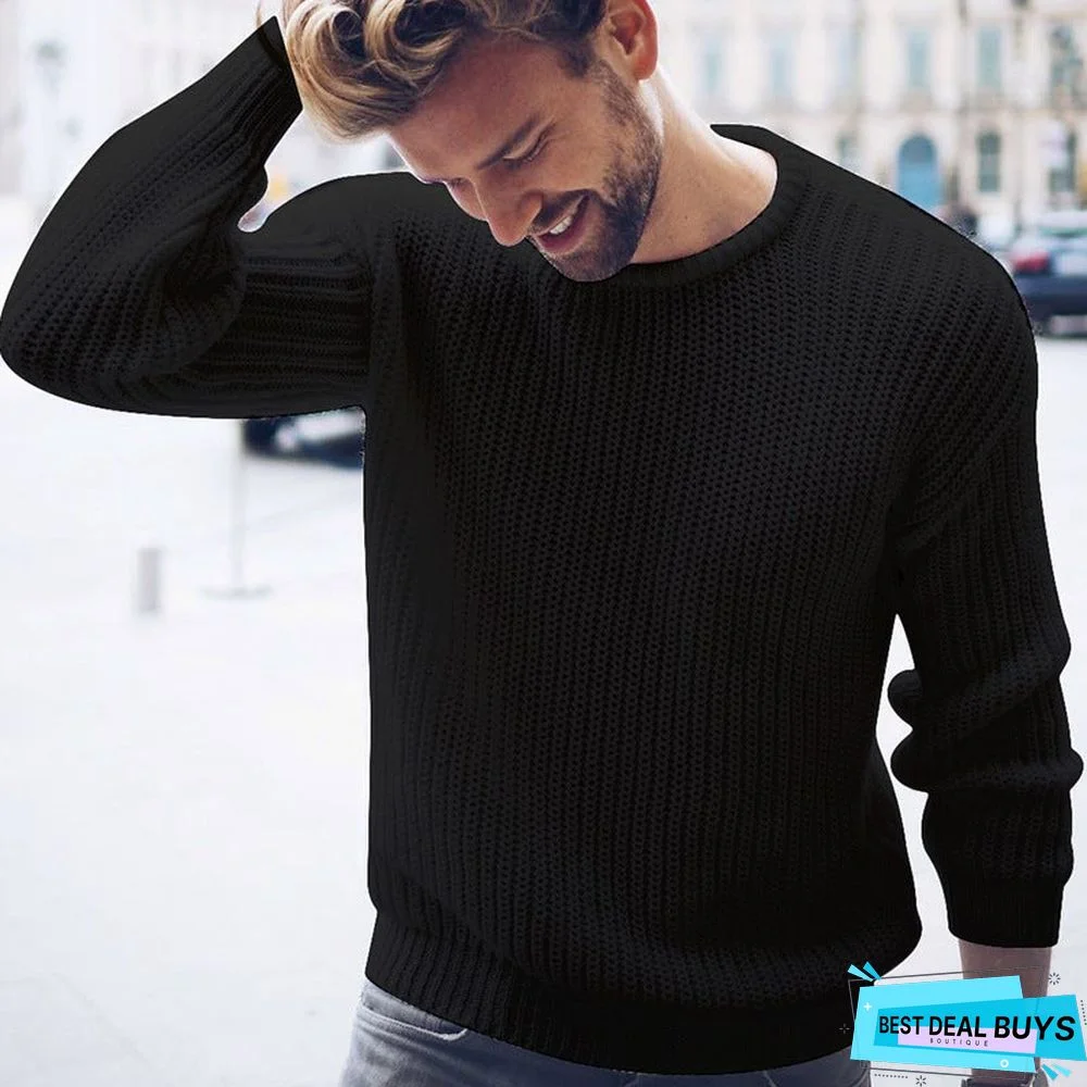 Casual Solid Color Sweater Knitted Men's Sweater