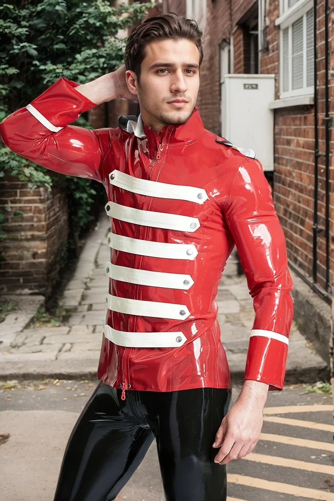 Men Latex Jackets Male Bandleader Tunic Jacket Red & White Gentleman&rsquo;s Jacket 