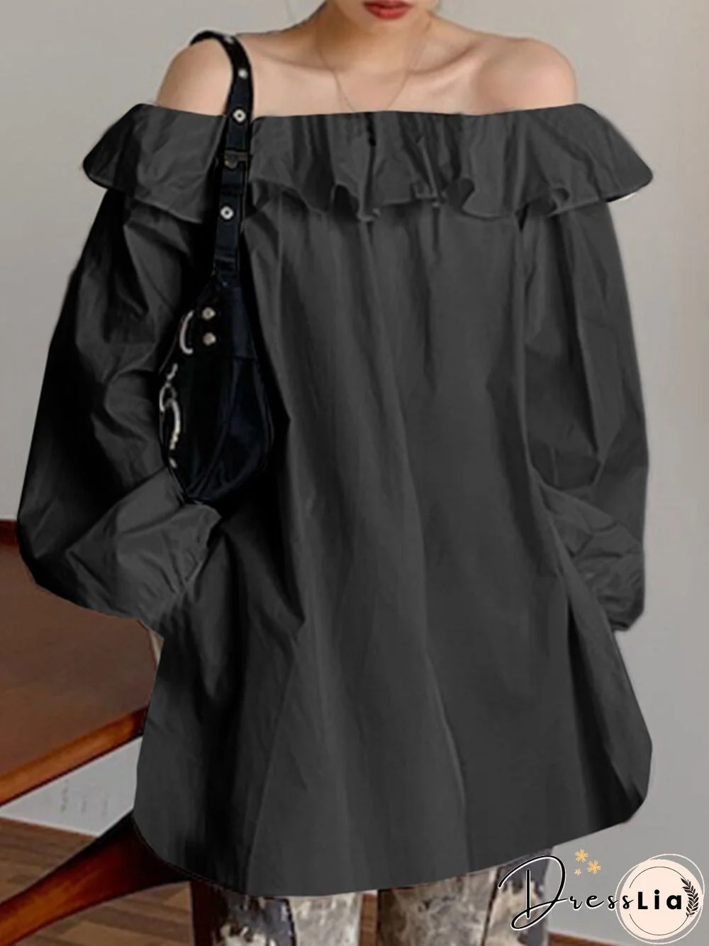 Solid Color Split Off-shoulder Ruffle Casual Blouse