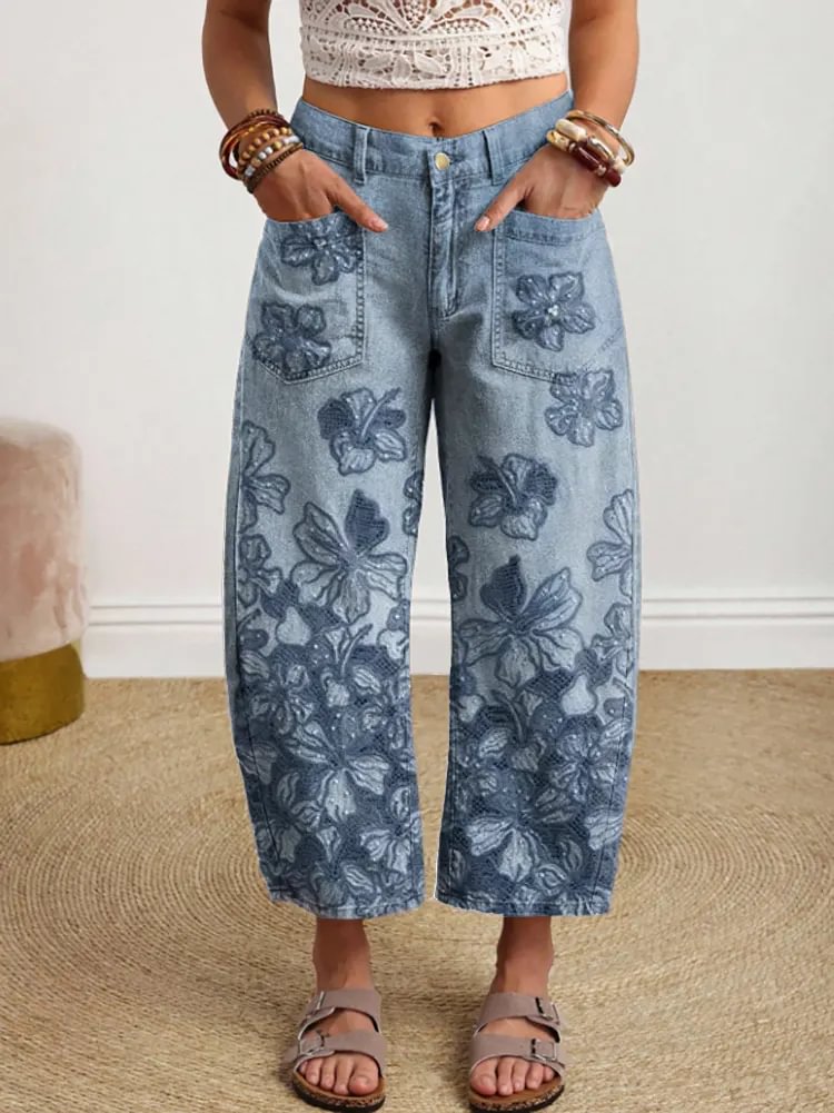 Ethnicity Texture Flowers Women's Art Print Jeans