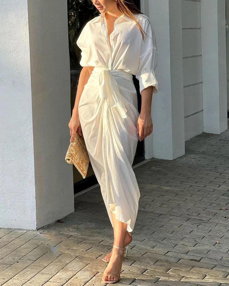 Women's Casual Lace-up V Neck Dress
