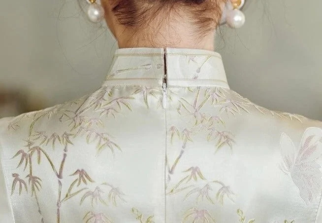 Bamboo leaf pattern, high-end, jacquard silk Cheongsam