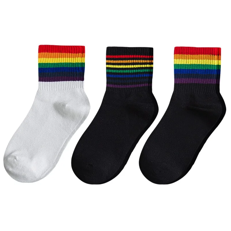 3 Pairs Fashion Women's Socks Cotton Unisex Rainbow Color Women Funny 100 Cotton Harajuku Designer Striped Standard Length Sock