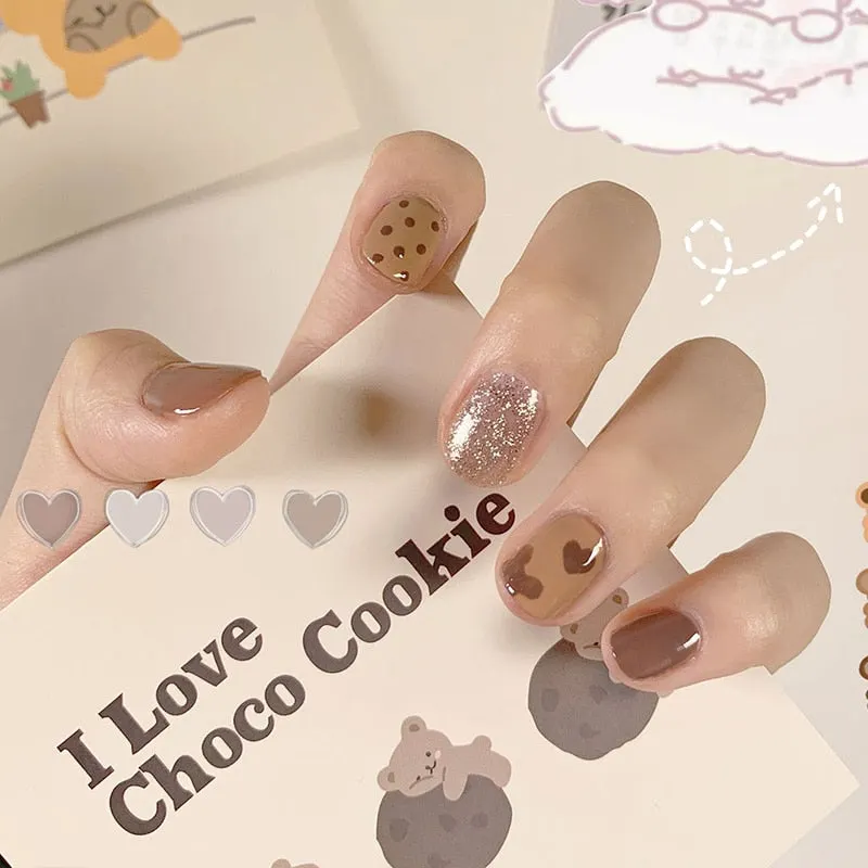 24pcs/boxed Beauty press on nails with Glue Short Size  with Gold Big Sequins False Nail Ladies  Black Color Party acrylic nails-Nail Inspo