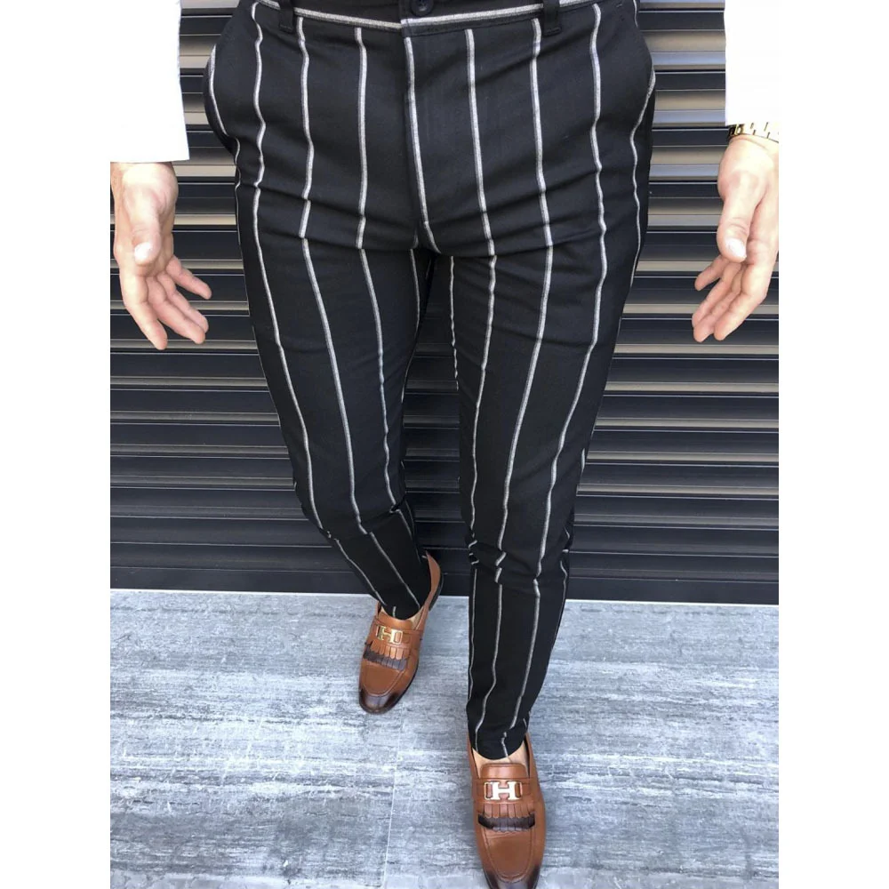 Men's Casual Striped Stretch Business Long Pants