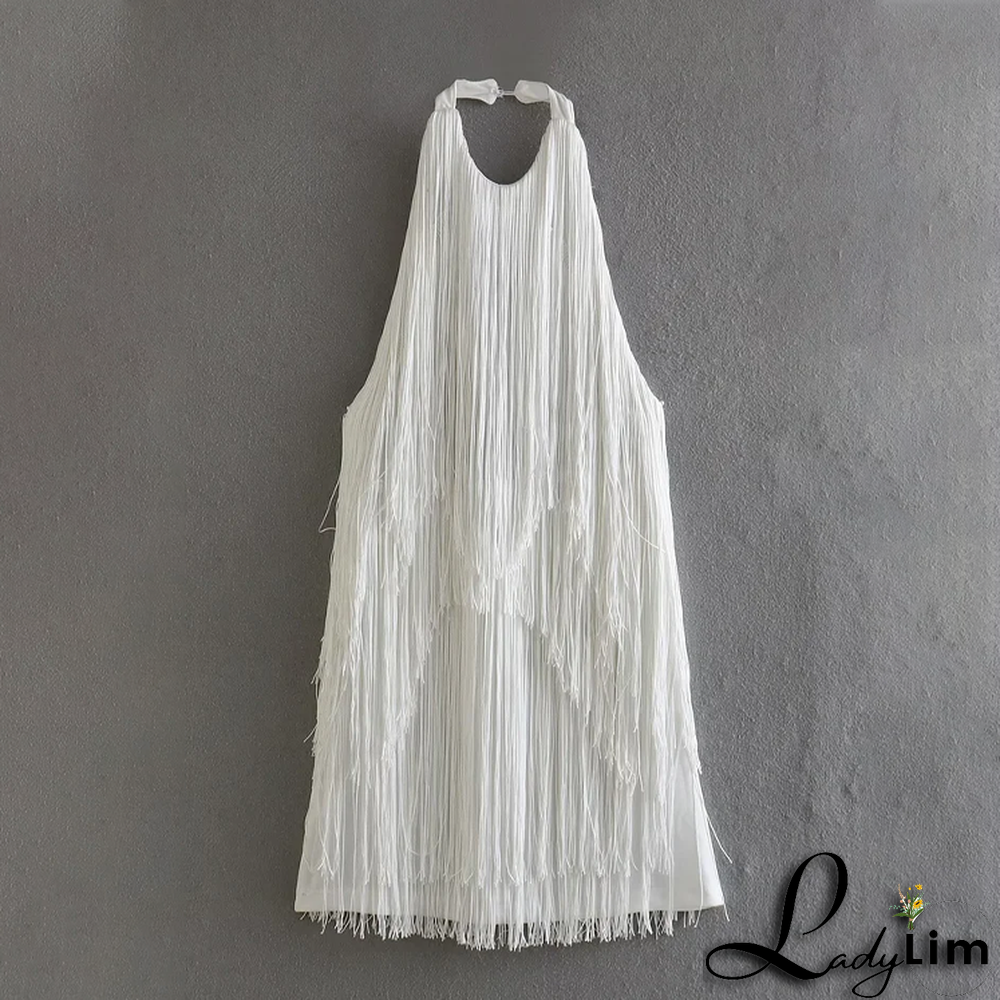 Backless Halter Tassel Mini Dress