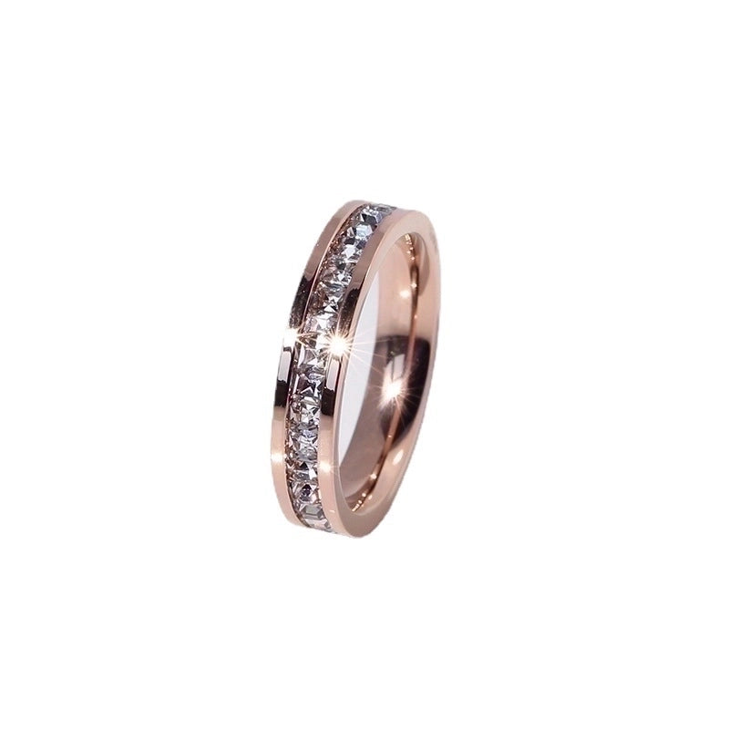 Shiny Round Titanium Steel Plating Inlay Artificial Diamond Rings