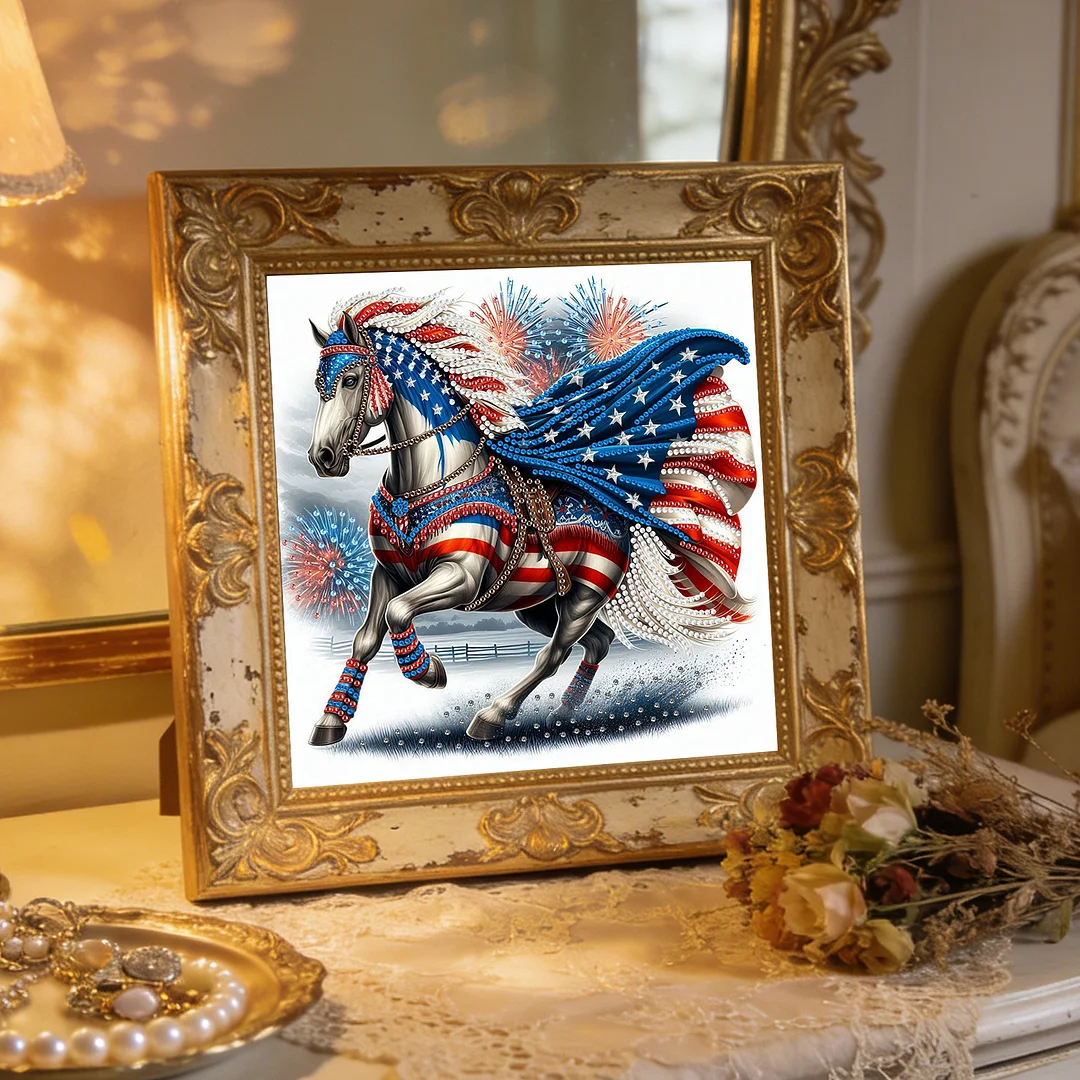 Diamond Painting - Partial Special Shaped Drill - Independence Day Horse(Canvas|30x30cm)