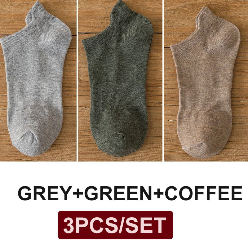 FINETOO 3 Pairs/Set Cotton Men's Socks Harajuku Boat Socks Lift Up Solid Colors Man Sock Sox  Male Invisible Short 38-44 Socks