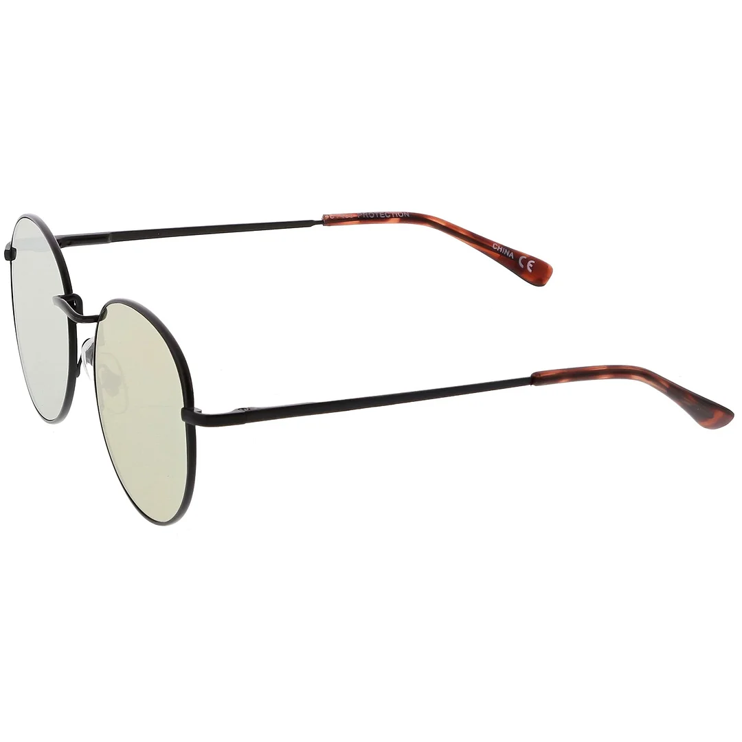 Classic Slim Metal Round glasses With Color Mirrored Flat Lens 50mm