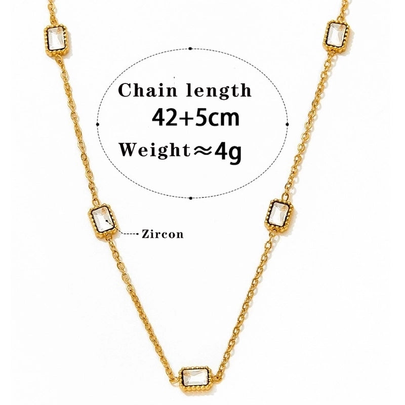 Hawaiian Vacation Modern Style Square 304 Stainless Steel Zircon 16K Gold Plated White Gold Plated Gold Plated Plating Inlay Bracelets Anklet Necklace