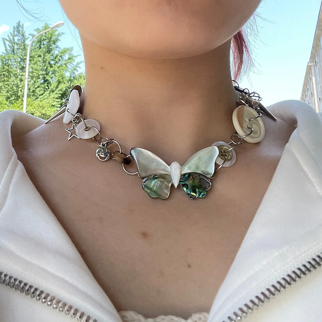 Shell Button Butterfly Necklace