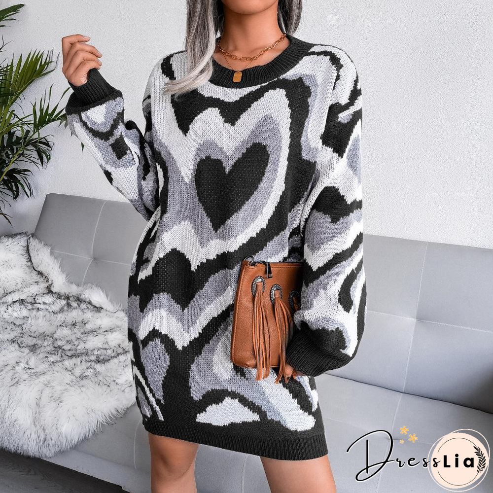 Heart Shape Color Block Knitting Dress