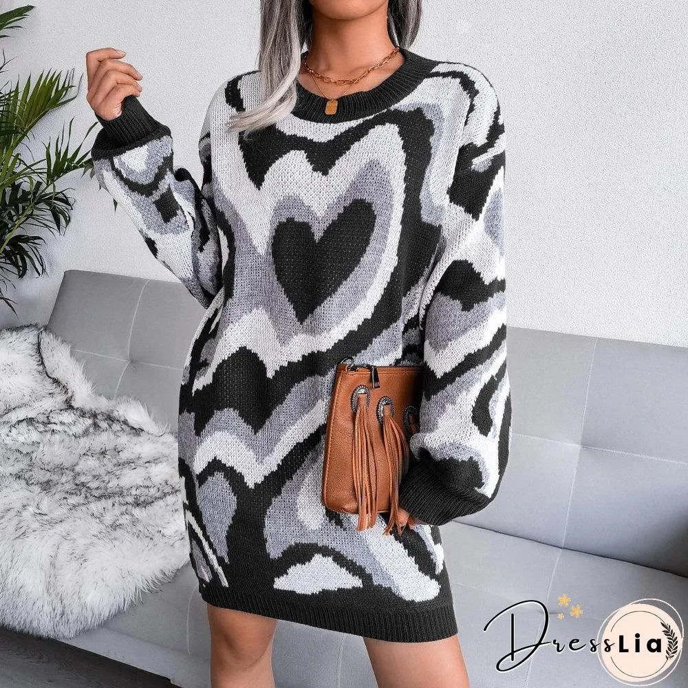 Heart Shape Color Block Knitting Dress