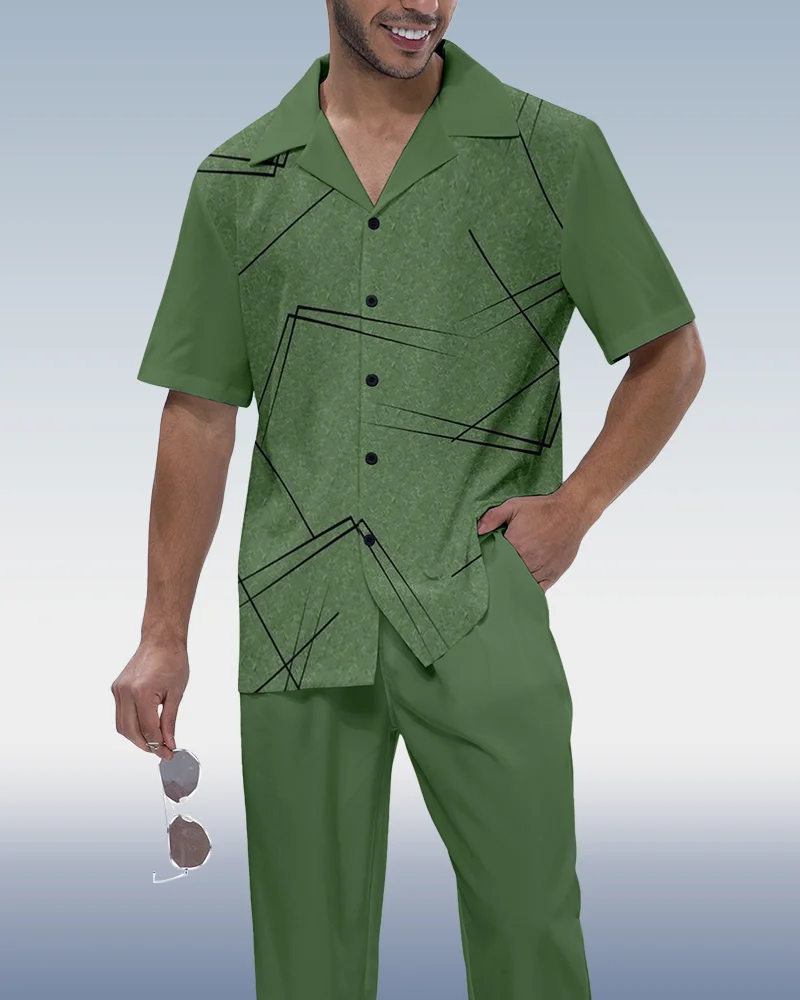 Men's Vintage Casual Short Sleeve Shirt Walking Set 559