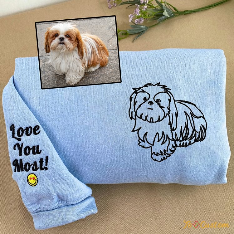 TOSCUSTOM™ Custom Personalized Hoodie Embroidered Line Shih Tzu Dog Sweatshirt