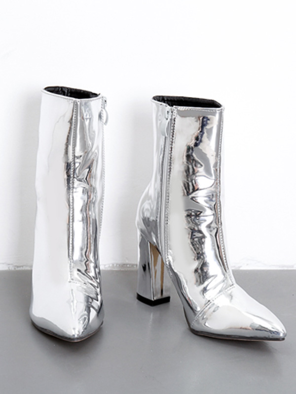 Split-Joint Shiny Pointed-Toe Pumps Boots SILVER-36