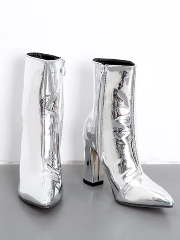 Embroidered Round-Toe Split-Joint Boots Pumps