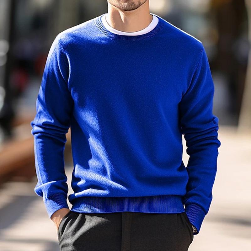 Men's Casual Round Neck Solid Color Knitted Sweater