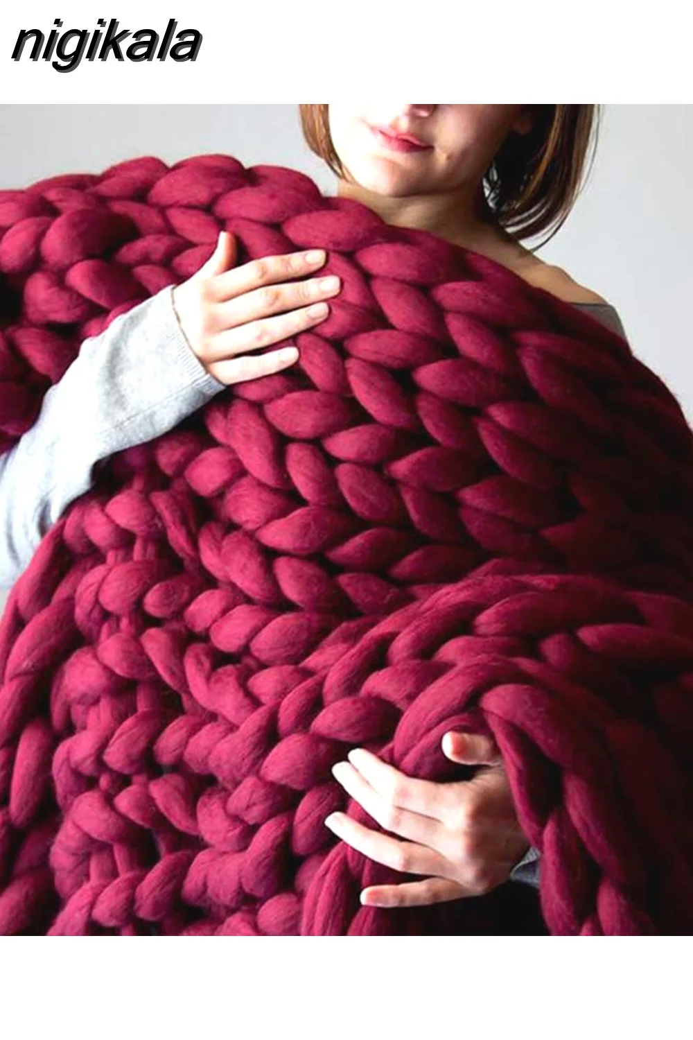 nigikala Chunky Merino Wool Blanket Thick Big Yarn Roving Knitted Blanket Winter warm Throw Blankets sofa bed blanket